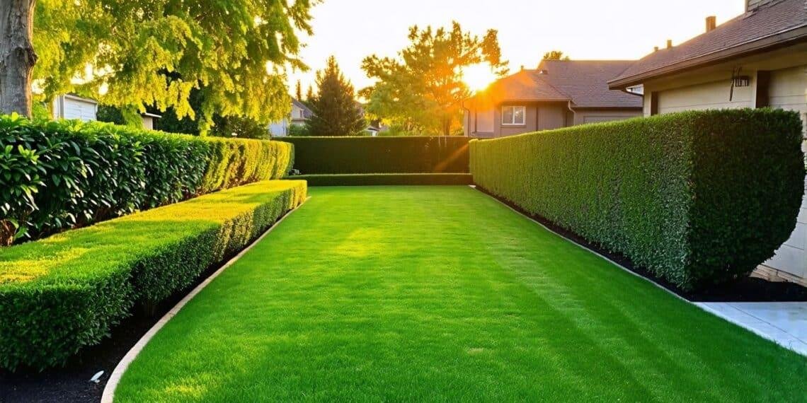 Turf lawn at sunset